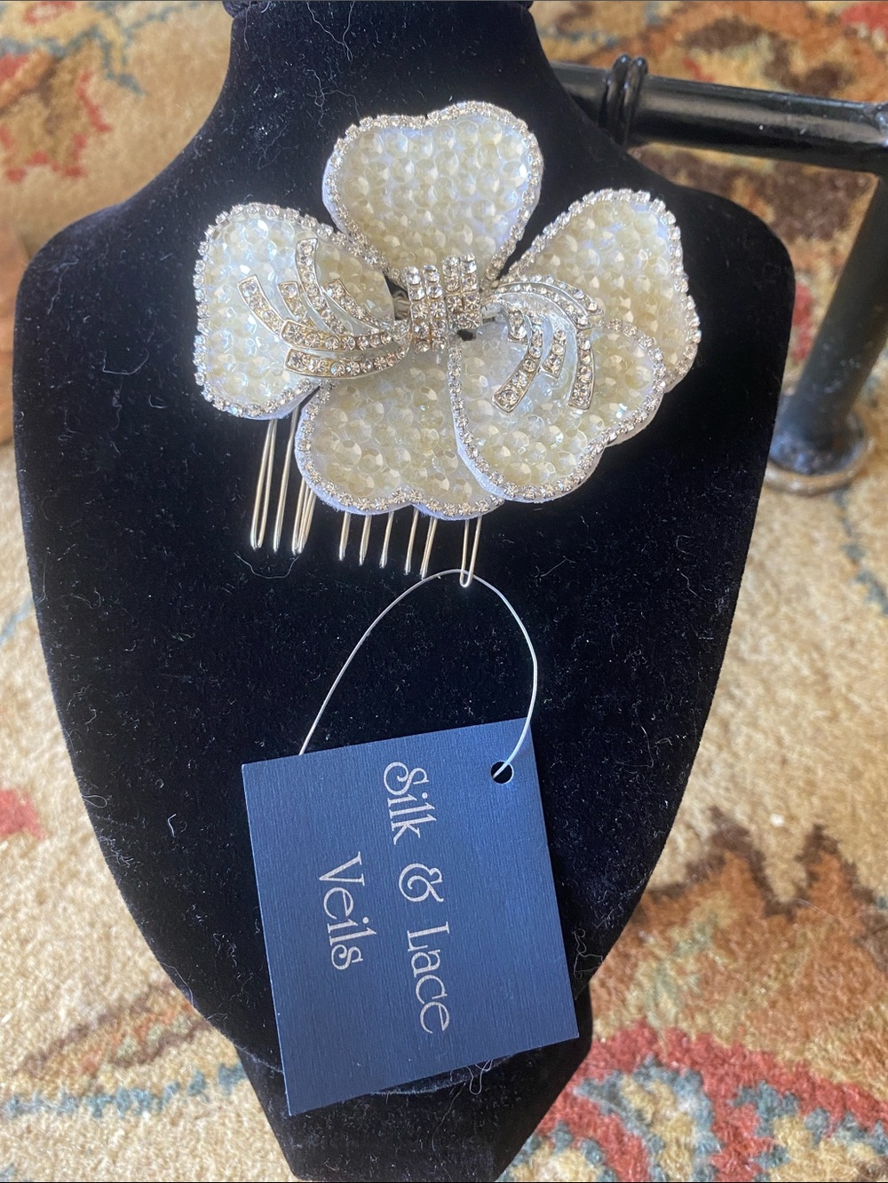 Silk & Lace Cream Beaded Flower Hair Comb